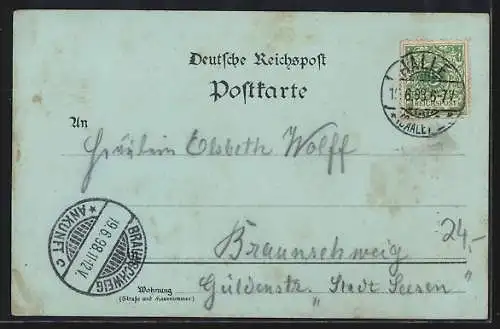 Mondschein-Lithographie Halle a. S., Studenten in einer Gaststätte, Marktplatz, Universität, Burg Giebichenstein