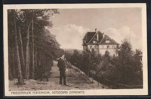 AK Zinnowitz /Ostsee, Friedenauer Ferienheim mit Strasse und Wald