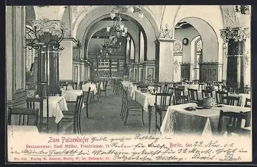 AK Berlin, Gasthaus zum Patzenhofer E. Müller, Friedrichstr. 71, Innenansicht