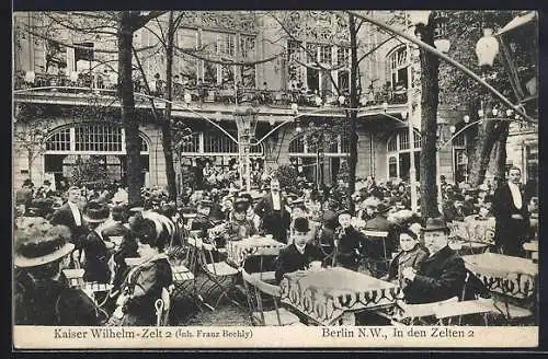 AK Berlin, Gaststätte Kaiser Wilhelm-Zelt 2 F. Bechly / In den Zelten 2, Gartenansicht mit Gästen u. Kellnern