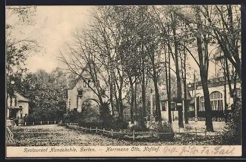 AK Berlin-Grunewald, Restaurant Hundekehle H. Otto, Garten mit Gebäuden