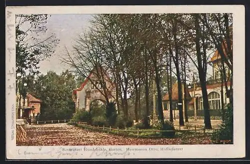 AK Berlin-Grunewald, Restaurant Hundekehle H. Otto, Gartenansicht mit Gebäuden