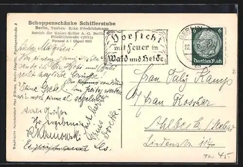 AK Berlin, Gaststätte Schoppenschänke der Kaiser-Keller AG, Friedrichstrasse 176 /179, Schifferstube