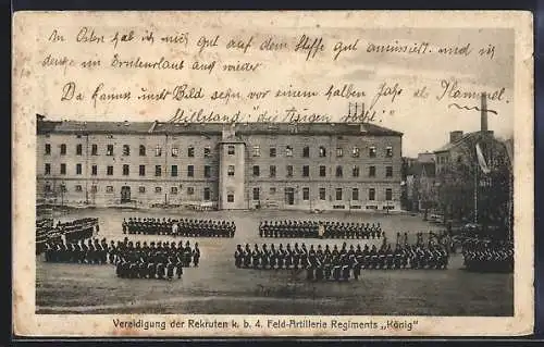AK Augsburg, Kaserne, Vereidigung der Rekruten k. b. 4. Feld-Artillerie Regiments König