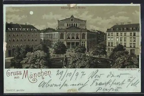 Mondschein-Lithographie München, Gärtnerplatz und Theater