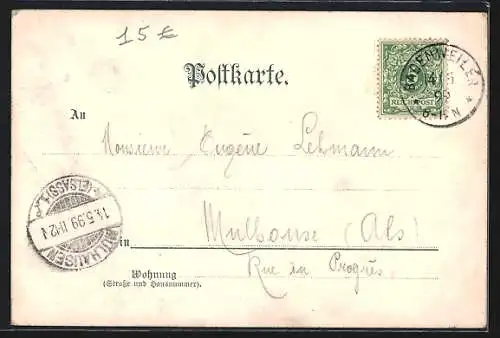 Lithographie Badenweiler, Ortschaft von oben um 1900