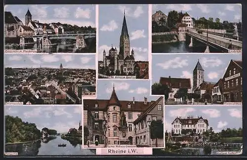 AK Rheine i. W., St. Antonius Basilika, Emsbrücke m. Pfarrkirchen
