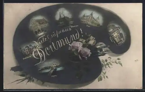 AK Dortmund, Rathaus, Vehmlinde, Hafen