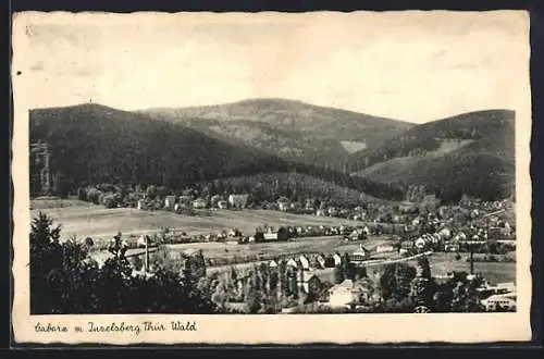 AK Cabarz /Thür. Wald, Ortsansicht mit Inselsberg