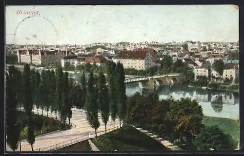 AK Grimma, Blick über die Mulde auf die Stadt