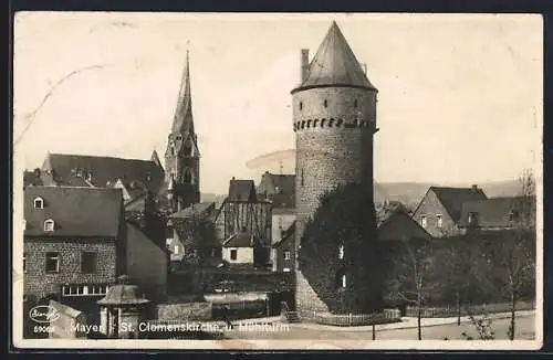 AK Mayen, St. Clemenskirche und Mühlturm