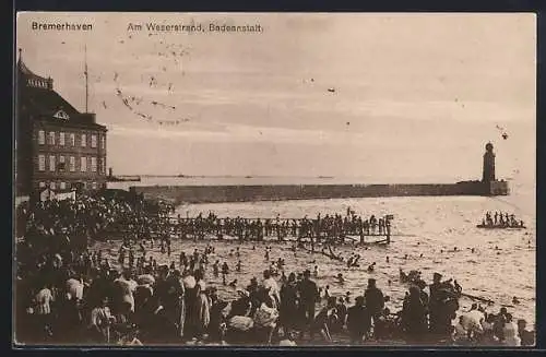 AK Bremerhaven, Partie am Weserstrand, Leuchtturm
