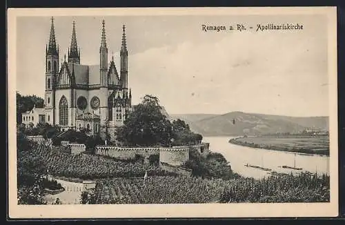 AK Remagen a. Rh., Apollinariskirche über dem Rhein