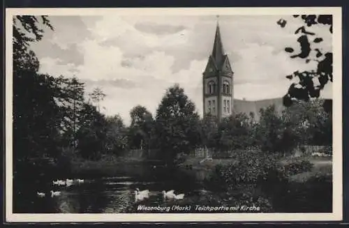 AK Wiesenburg /Mark, Teichpartie mit Kirche