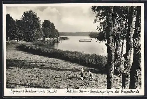 AK Zechlinerhütte /Mark, Schlaborn-See mit Landungsstegen des Strandhotels