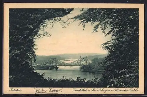 AK Potsdam, Durchblick v. Babelsberg a. d. Glienicker Brücke