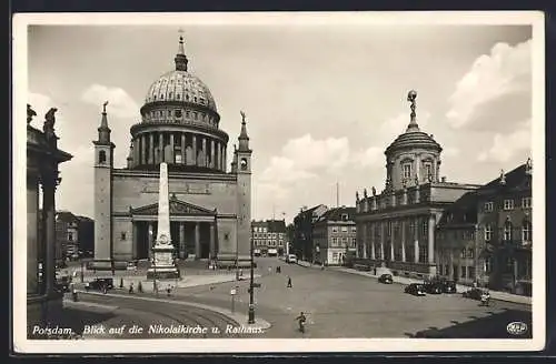 AK Potsdam, Nikolaikirche und Rathaus