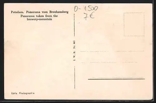 AK Potsdam, Panorama vom Brauhausberg aus gesehen