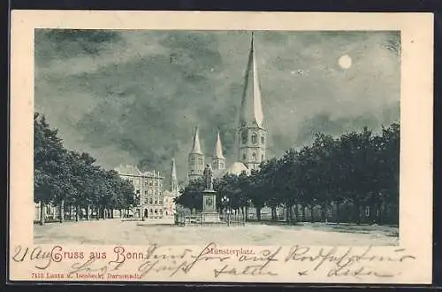 AK Bonn, Münsterplatz bei Vollmond
