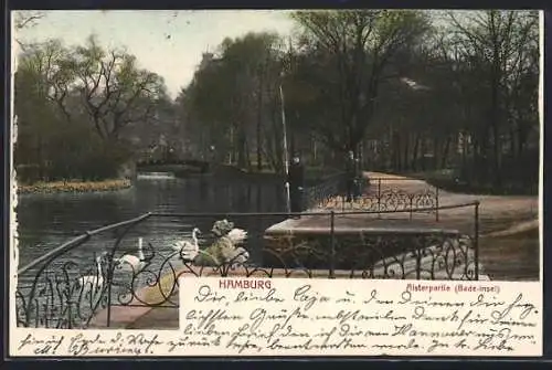 AK Hamburg-St.Georg, Alsterpartie an der Bade-Insel