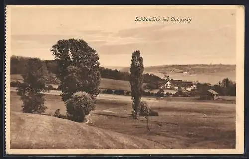AK Schkauditz bei Droyssig, Ortsansicht aus der Ferne