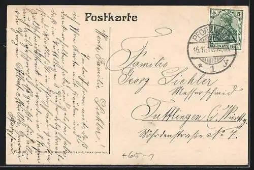 AK Pforzheim, Strassenpartie mit Bahnhof