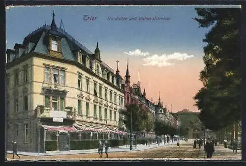 AK Trier, Nordallee und Bahnhofstrasse mit Häuserzeilen