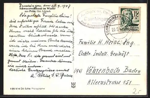 AK Präg /Lkr. Lörrach, Schwarzwaldhaus im Winter