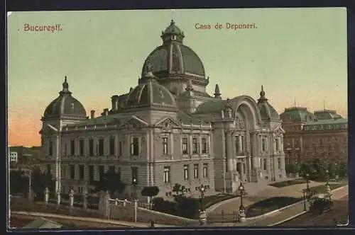 AK Bucuresti, Casa de Depuneri mit Pferdebahn