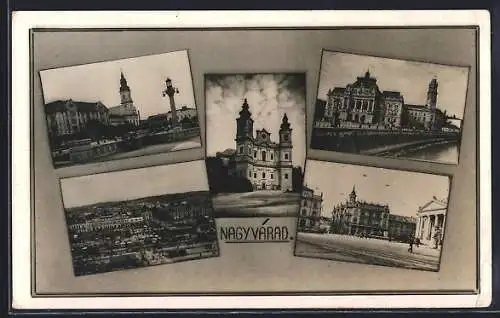 AK Nagyvárad, Kirche, Strassenpartie, Teilansicht aus der Vogelschau
