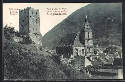 AK Kronstadt, Turm & schw. ev. Kirche