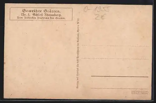 Künstler-AK Rheinsberg, Schloss vom Wasser aus