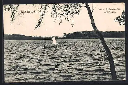 AK Neu-Ruppin, Blick auf den Ruppiner See und Cafe Alsen