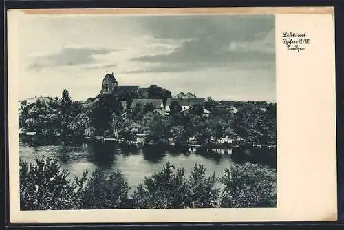 AK Lychen, Blick über den Stadtsee zum Ort