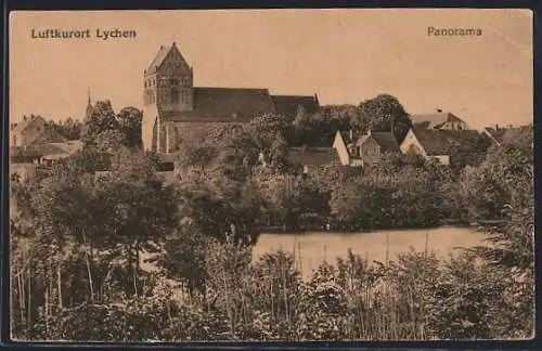 AK Lychen, Panorama mit Blick auf die Johanniskirche