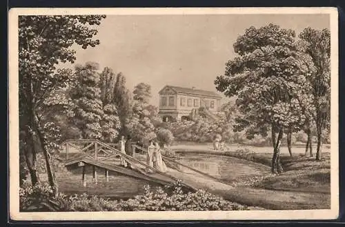 Künstler-AK Alt-Weimar / Thüringen, Ansicht des Römischen Hauses von der Wiesen-Brücke