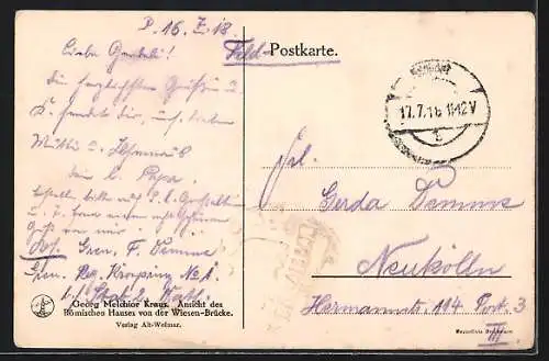 Künstler-AK Alt-Weimar / Thüringen, Ansicht des Römischen Hauses von der Wiesen-Brücke