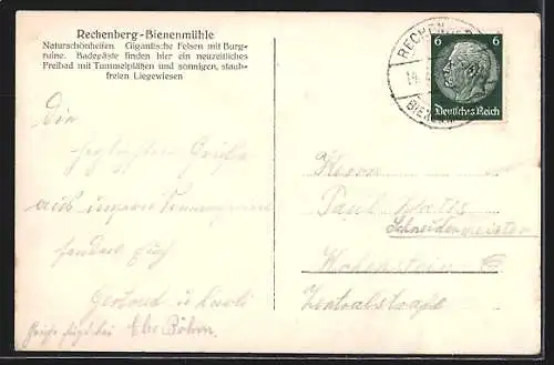 AK Rechenberg-Bienenmühle, Teilansicht vom Feld aus