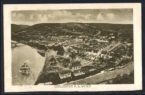 AK Carlshafen a. d. Weser, Teilansicht mit Dampfer