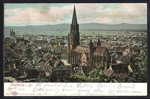 AK Freiburg i. Br., Teilansicht mit Kirche