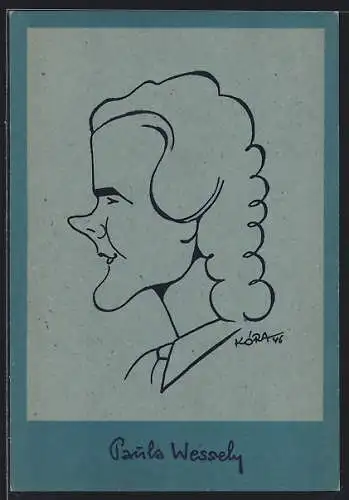 AK Karikatur von Schauspielerin Paula Wessely