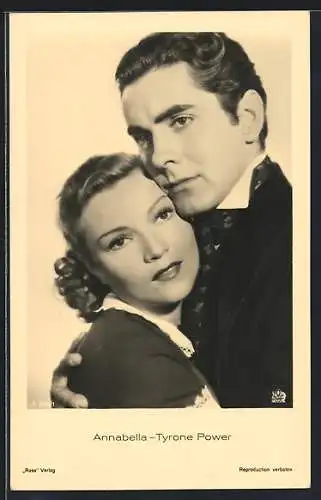 AK Schauspielerin Annabella mit Tyrone Power in einer Filmszene