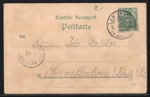 Lithographie Zwickau, Hauptmarkt, Moritz-Kirche, Schwanen-Schloss