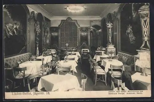 AK Berlin, Cafe Linden-Buffet, Jägerstrasse 18, Innenansicht