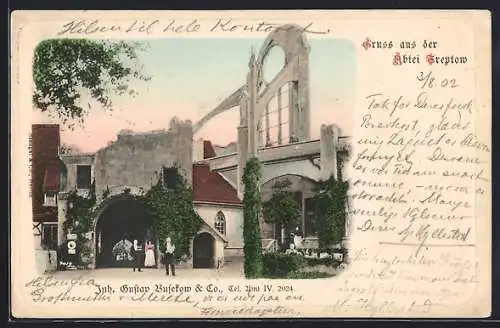 Lithographie Berlin-Treptow, Gasthaus Zur Abtei von Gust. Busekow