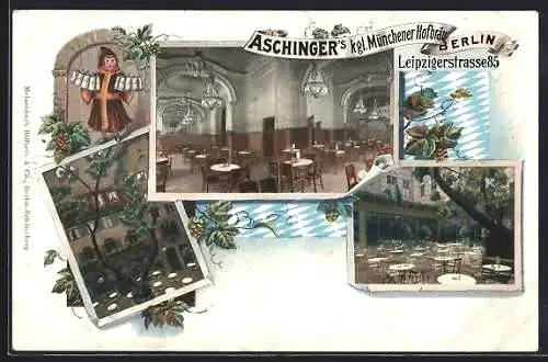 AK Berlin, Leipzigerstr. 85, Ansichten von Aschinger's kgl. Münchener Hofbräu