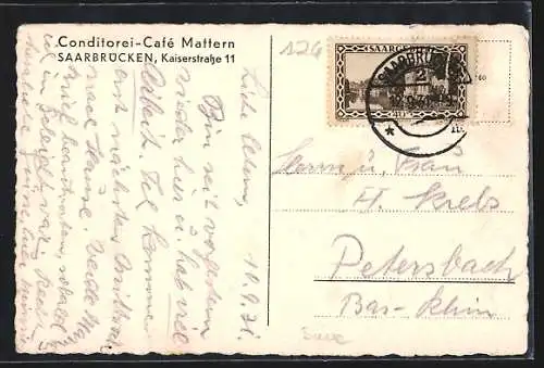 AK Saarbrücken, Café Mattern, Kaiserstrasse 11, Innenansicht