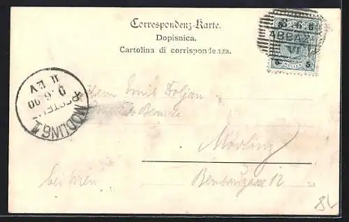 AK Abbazia, Ortsansicht mit Umgebung aus der Vogelschau