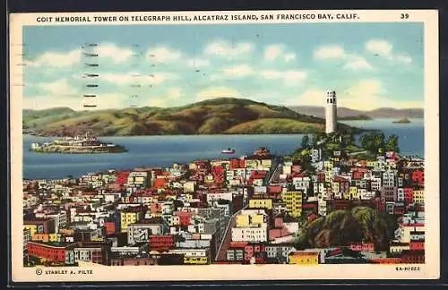 AK San Francisco, CA, Coit Memorial Tower on Telegraph Hill, Alcatraz Island, the Bay