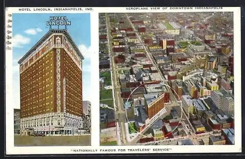 AK Indianapolis, IN, Hotel Lincoln, Aeroplane view of Downtown